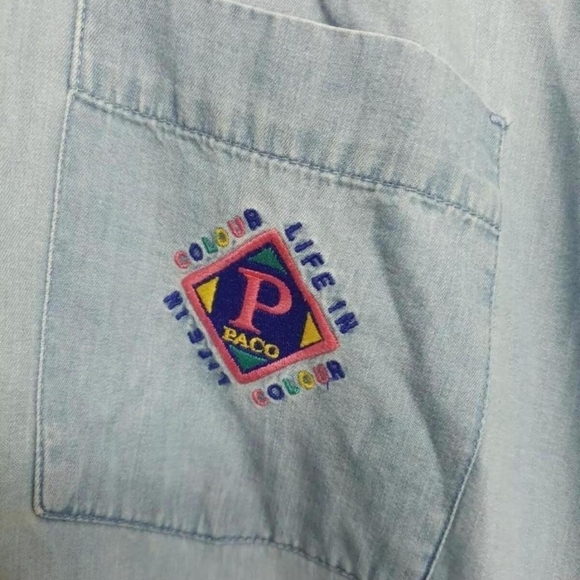 True 80s vintage paco denim shirt with embroidered logo on pocket Size m/l - Picture 4 of 4